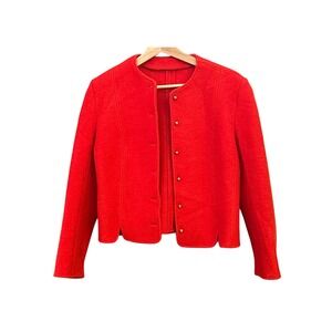 Vintage Larry Levine Red Wool Cropped Jacket Minimalist Collarless Cottagecore